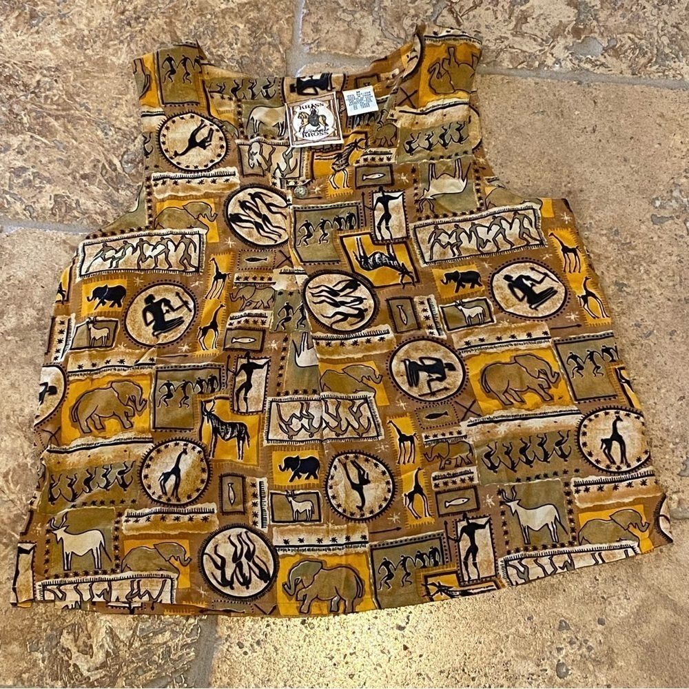 Vintage KRISS KROSS Women 100% Silk Animal People Print Tank Top Size Medium